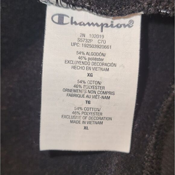 Champion Black White Men's Powerblend AOP Crewneck Logo Sweatshirt XL - Picture 12 of 13